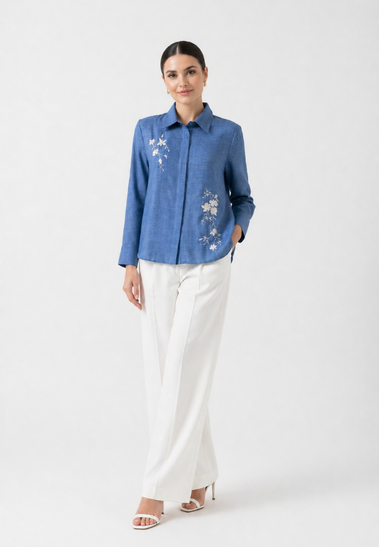 Sorai Shirt With Embroidery With Long Sleeve | Blue