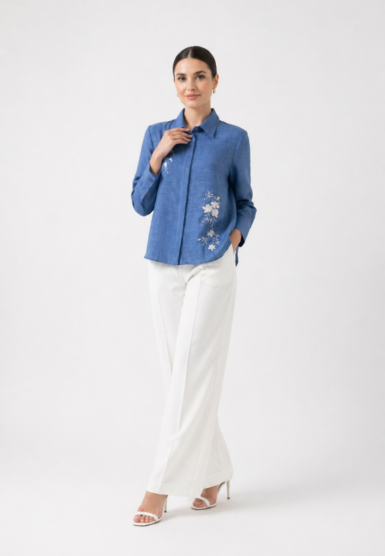 Sorai Shirt With Embroidery With Long Sleeve | Blue