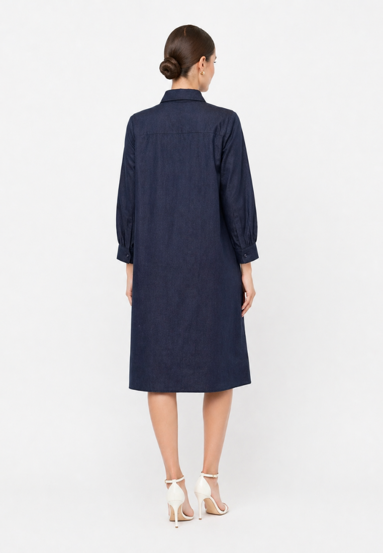 Evolve Midi Dress Denim With Embroidery | Navy