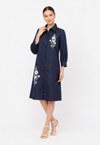 Evolve Midi Dress Denim With Embroidery | Navy