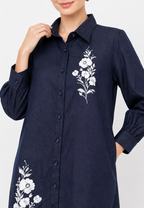 Evolve Midi Dress Denim With Embroidery | Navy