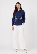 Lunela Shirt With Floral Embroidery Navy By Brilliant Girl