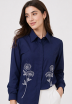 Lunela Shirt With Floral Embroidery Navy By Brilliant Girl