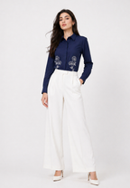Lunela Shirt With Floral Embroidery Navy By Brilliant Girl