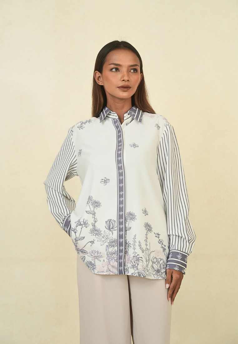 Ovelia Shirt Stripe And Floral Pattern | White