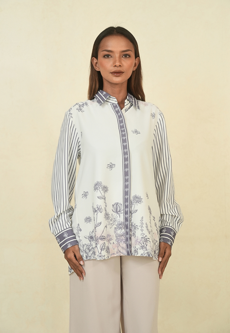 Ovelia Shirt Stripe And Floral Pattern | White