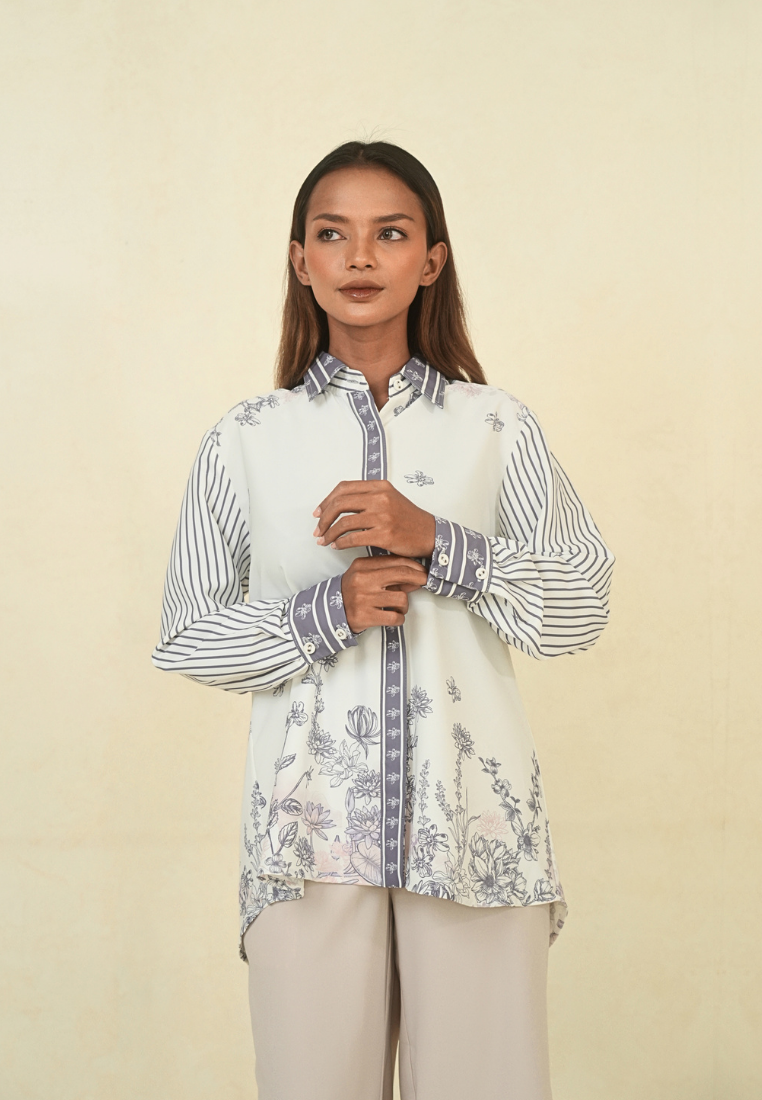 Ovelia Shirt Stripe And Floral Pattern | White