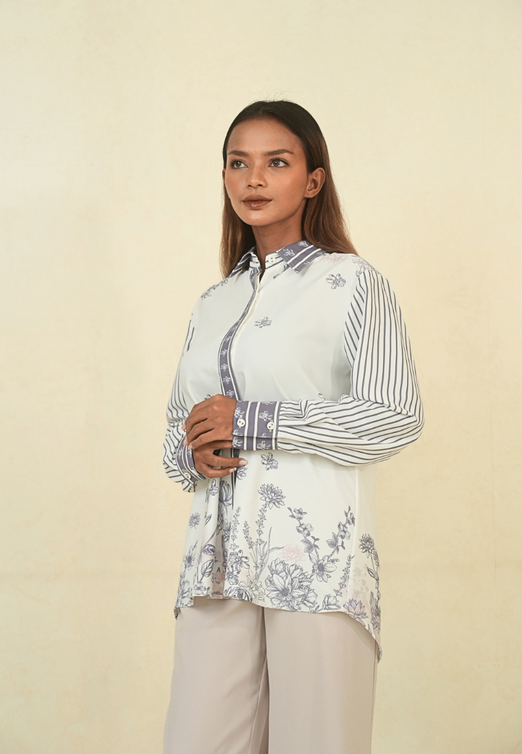 Ovelia Shirt Stripe And Floral Pattern | White