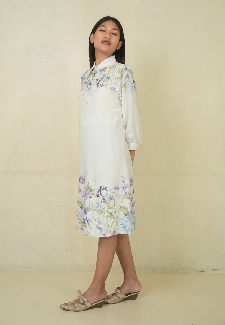 Mirella Midi Dress Floral Pattern | White