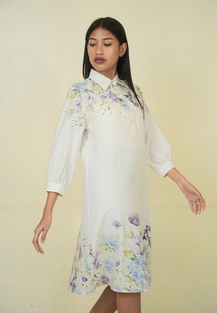 Mirella Midi Dress Floral Pattern | White