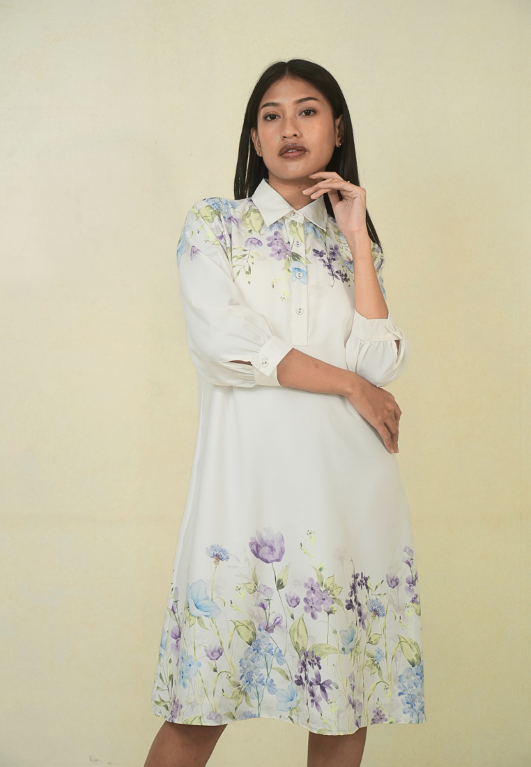 Mirella Midi Dress Floral Pattern | White