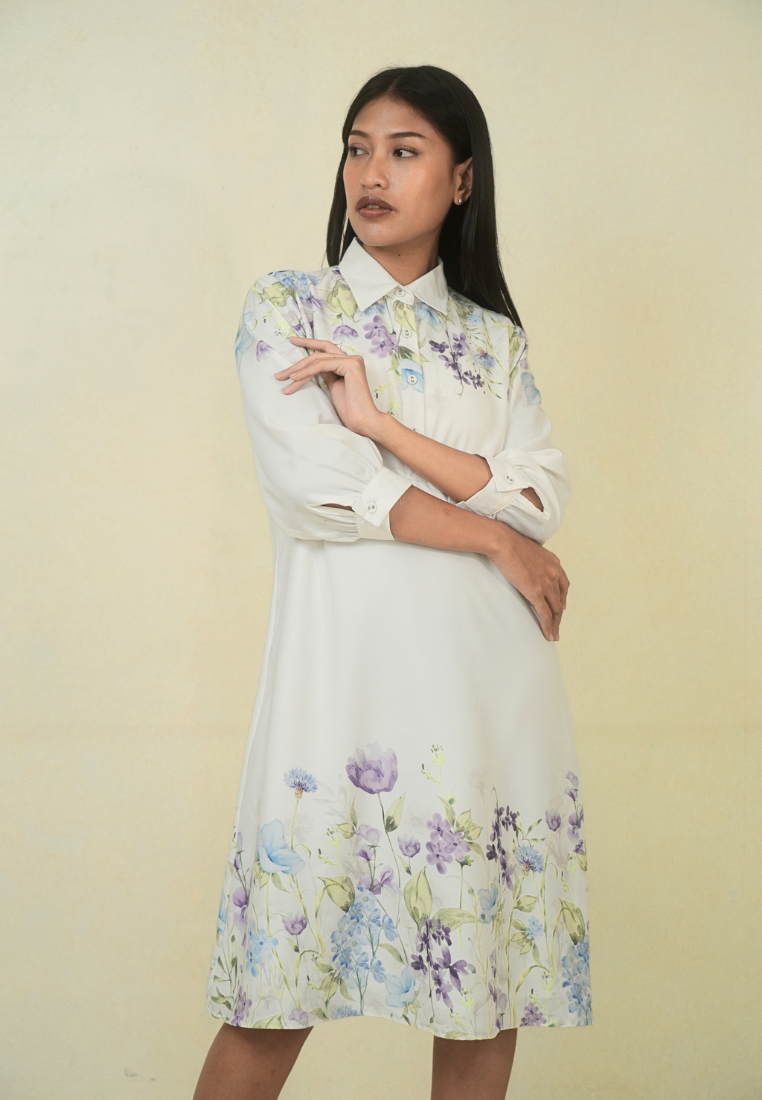 Mirella Midi Dress Floral Pattern | White