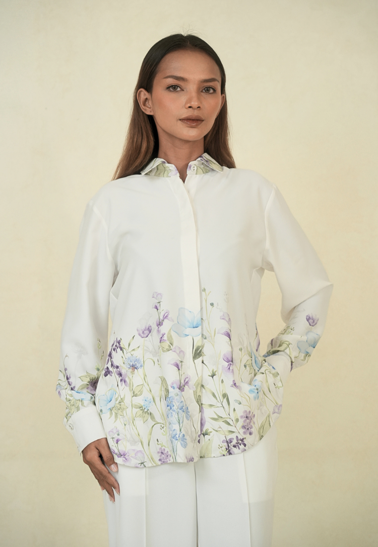 Mirella Shirt Floral Pattern With Long Sleeve | White