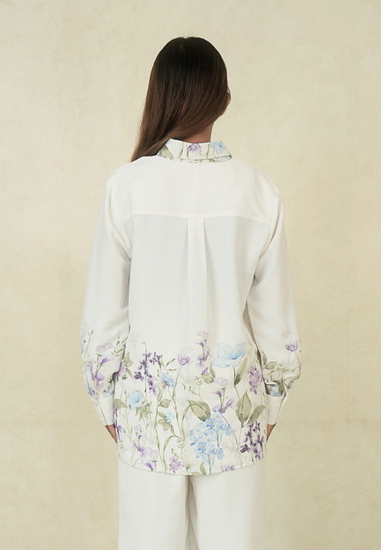 Mirella Shirt Floral Pattern With Long Sleeve | White