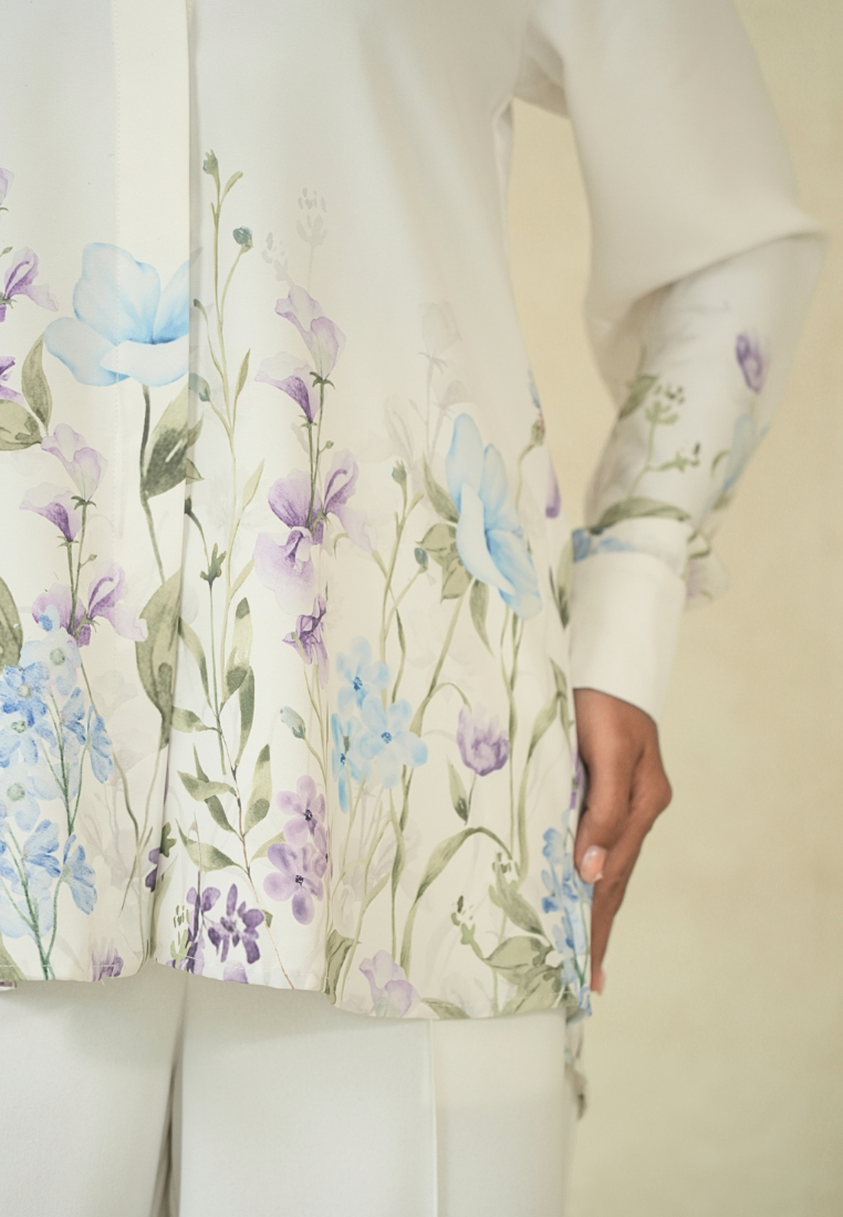 Mirella Shirt Floral Pattern With Long Sleeve | White
