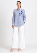 Areli Stripe Shirt With Floral Embroidery | Blue