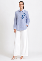 Areli Stripe Shirt With Floral Embroidery | Blue