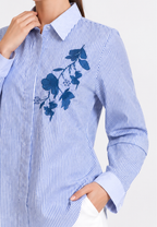 Areli Stripe Shirt With Floral Embroidery | Blue
