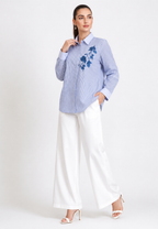 Areli Stripe Shirt With Floral Embroidery | Blue