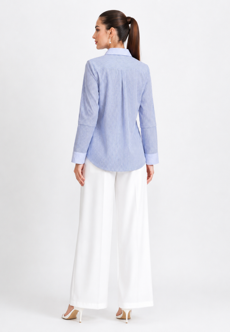 Areli Stripe Shirt With Floral Embroidery | Blue