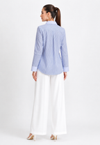 Areli Stripe Shirt With Floral Embroidery | Blue