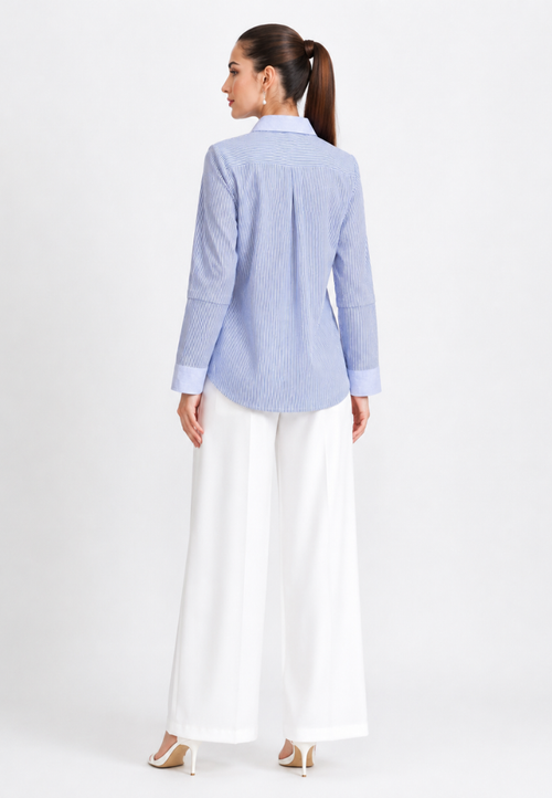 Areli Stripe Shirt With Floral Embroidery | Blue