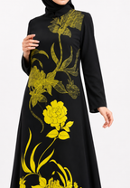 Salma Sifon Muslim Long Dress With Floral Pattern In Black By Brilliant Girl