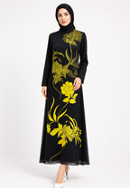 Salma Sifon Muslim Long Dress With Floral Pattern In Black By Brilliant Girl