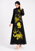 Salma Sifon Muslim Long Dress With Floral Pattern In Black By Brilliant Girl