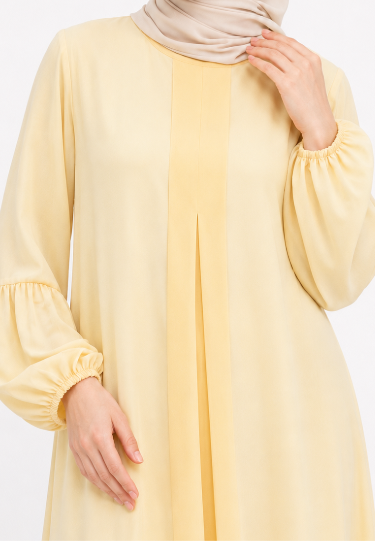 Liora Gamis Long Dress With Puff Sleeve | Butter Yellow And Mint Green