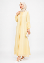 Liora Gamis Long Dress With Puff Sleeve | Butter Yellow And Mint Green