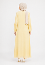 Liora Gamis Long Dress With Puff Sleeve | Butter Yellow And Mint Green