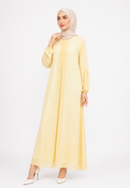 Liora Gamis Long Dress With Puff Sleeve | Butter Yellow And Mint Green