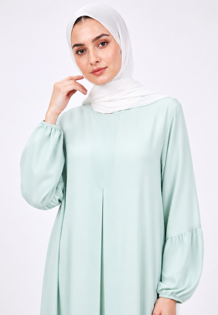 Liora Gamis Long Dress With Puff Sleeve | Butter Yellow And Mint Green