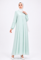 Liora Gamis Long Dress With Puff Sleeve | Butter Yellow And Mint Green