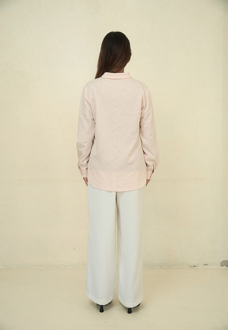 Noemie Shirt Blouse Soft Peach Motif Floral Embossed | Peach By Brilliant Girl