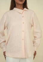 Noemie Shirt Blouse Soft Peach Motif Floral Embossed | Peach By Brilliant Girl