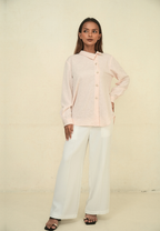 Noemie Shirt Blouse Soft Peach Motif Floral Embossed | Peach By Brilliant Girl