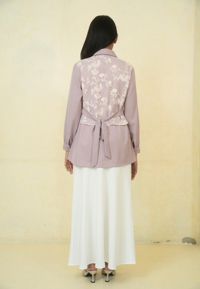 Calaire Sheer Embroidery Shirt With Long Sleeve | Pink