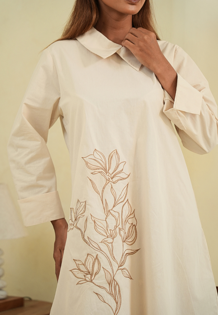 Emily Midi Dress With Embroidery | Cream