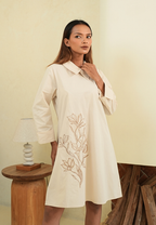 Emily Midi Dress With Embroidery | Cream