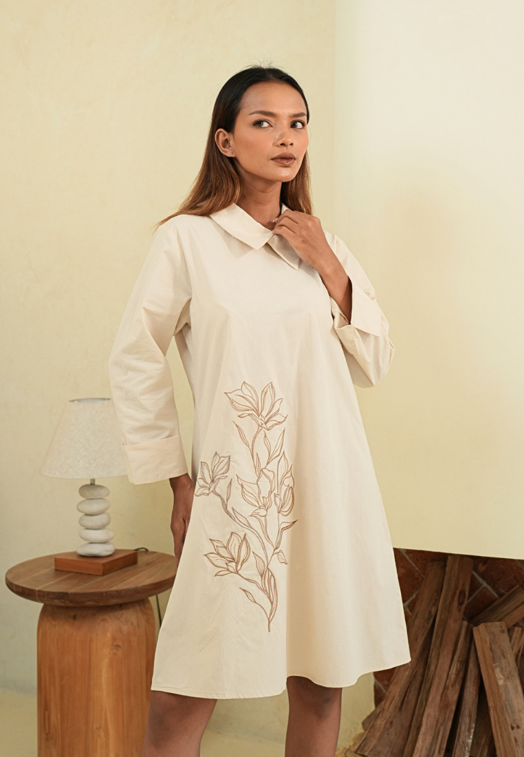 Emily Midi Dress With Embroidery | Cream