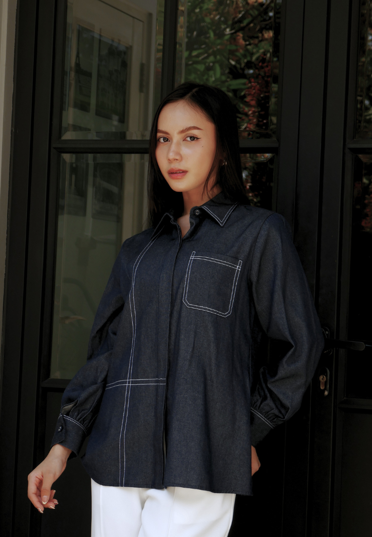 Daphne Pocket Denim Shirt | Navy