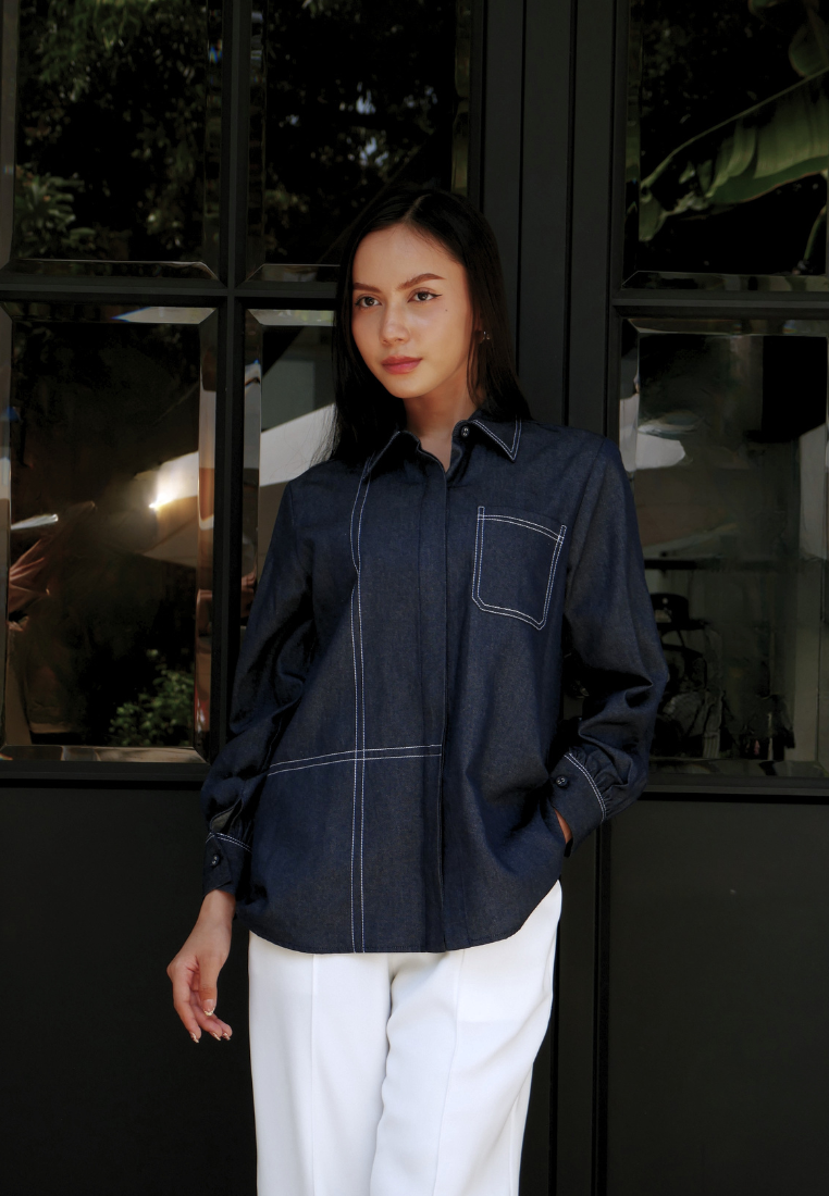 Daphne Pocket Denim Shirt | Navy