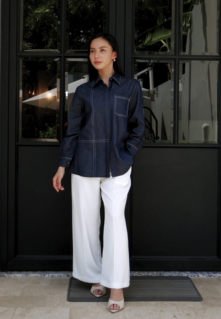 Daphne Pocket Denim Shirt | Navy