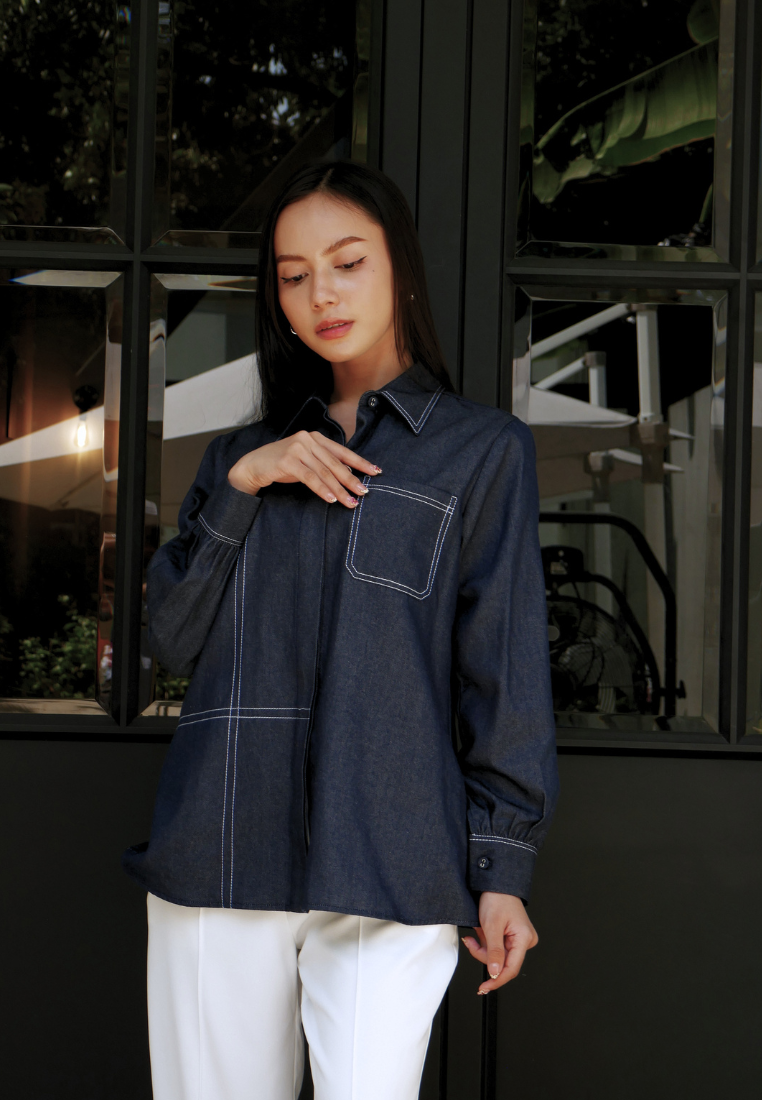 Daphne Pocket Denim Shirt | Navy