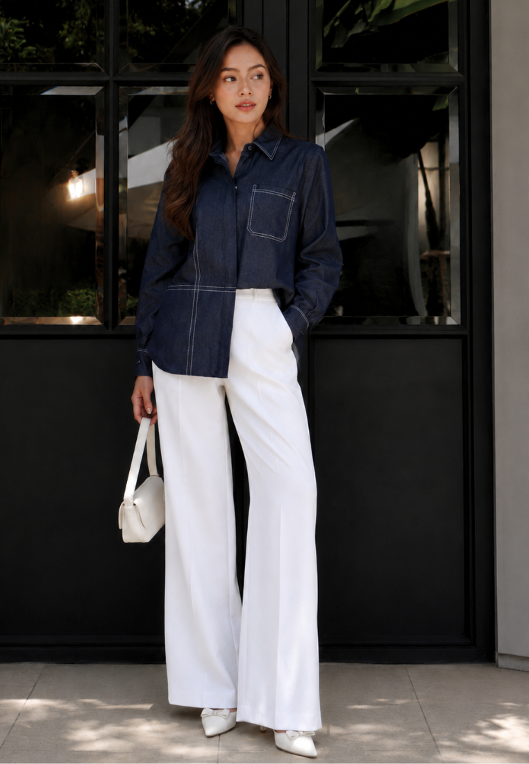 Daphne Pocket Denim Shirt | Navy