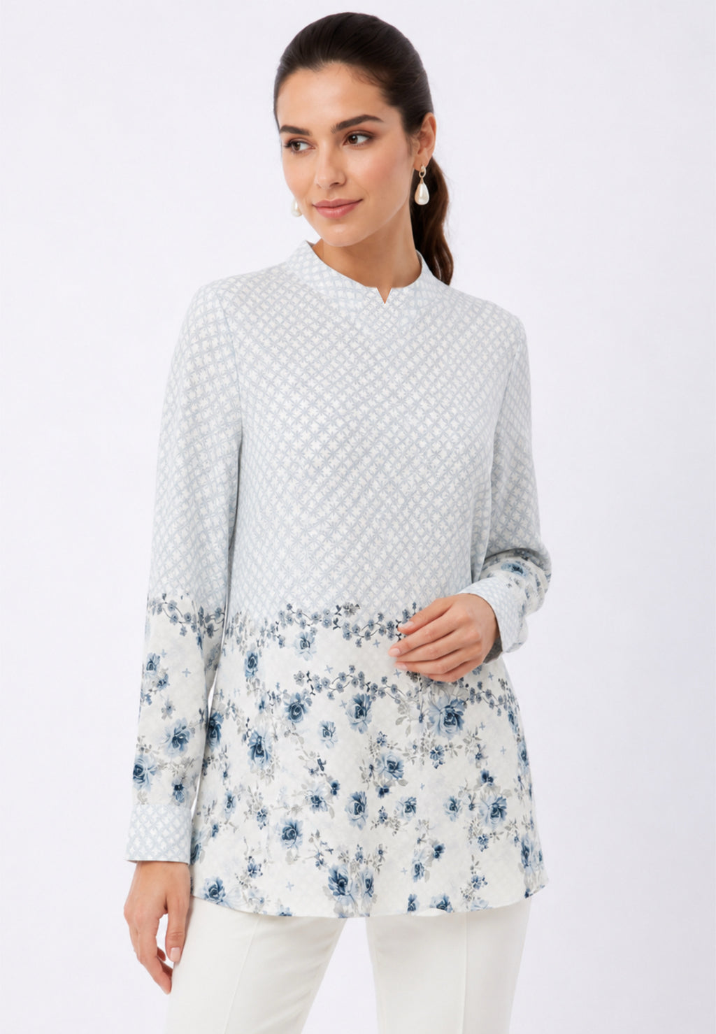 Evelina Monogram Bloom Blouse | Blue