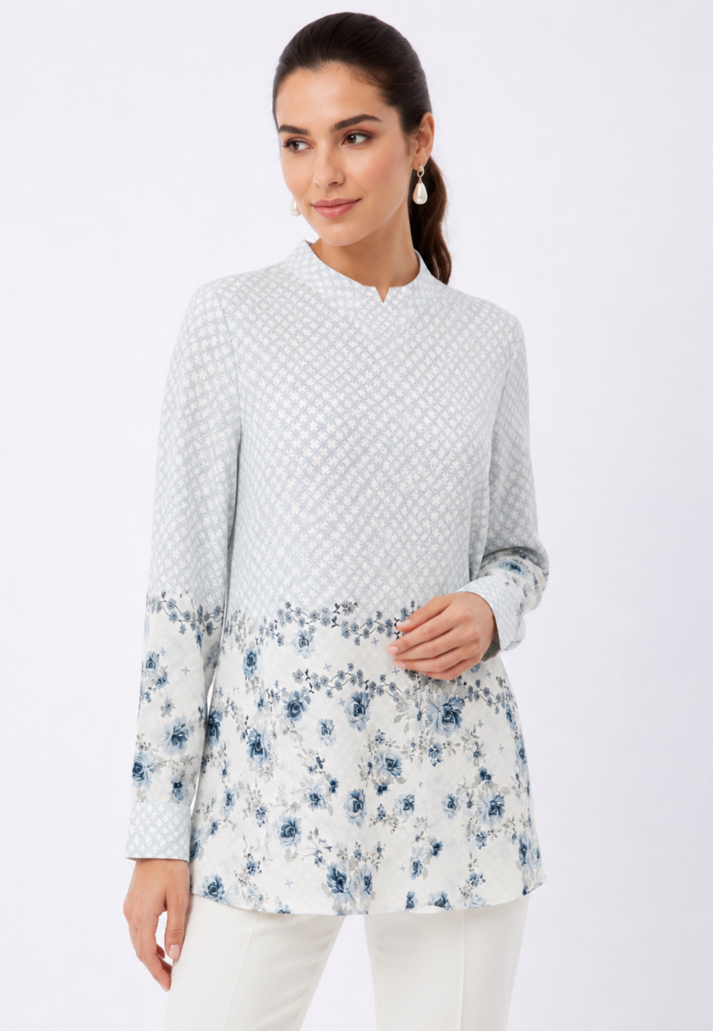 Evelina Monogram Bloom Blouse | Blue