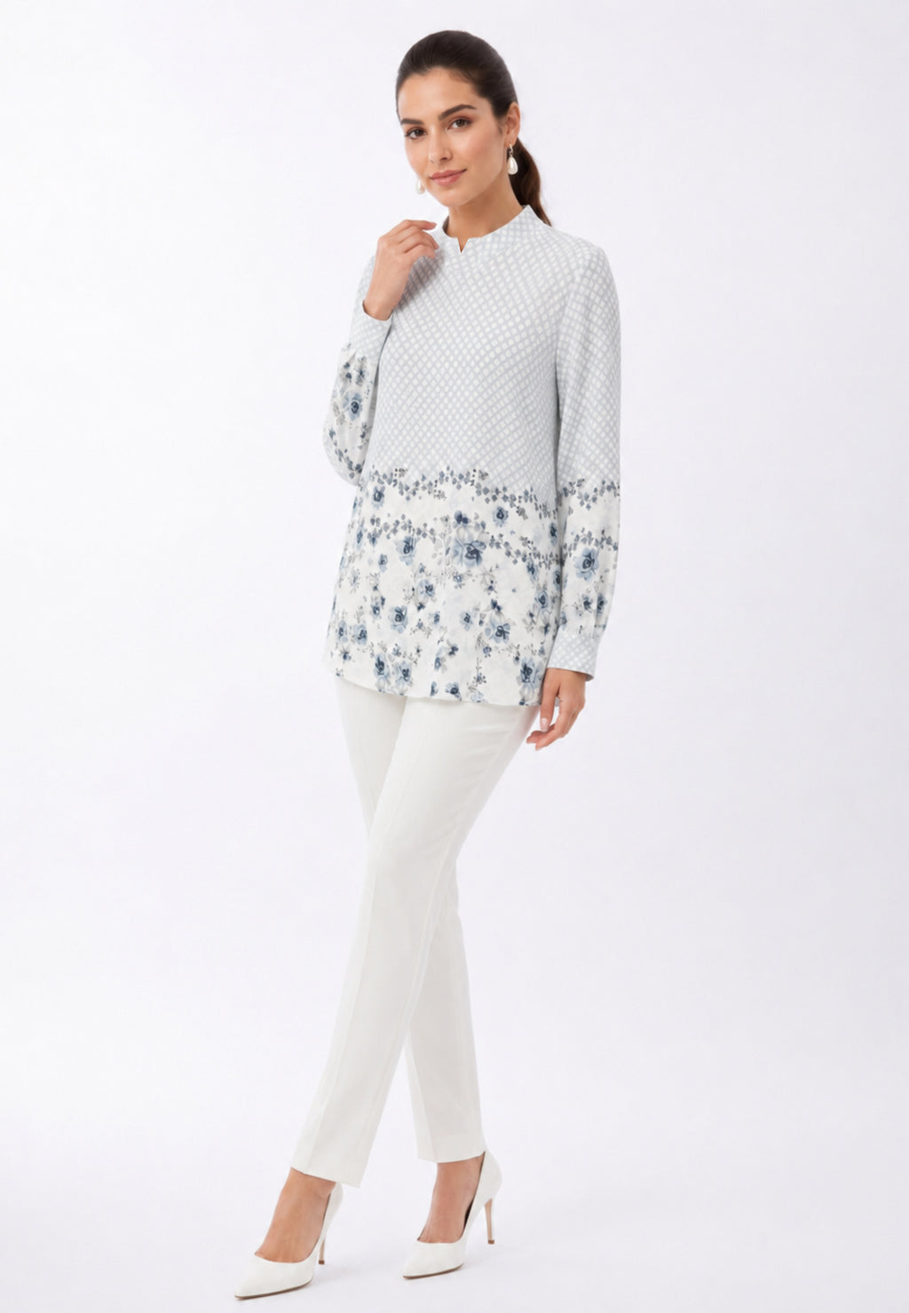 Evelina Monogram Bloom Blouse | Blue